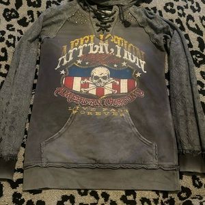 Affliction American Customs lace sleeve hooded pullover